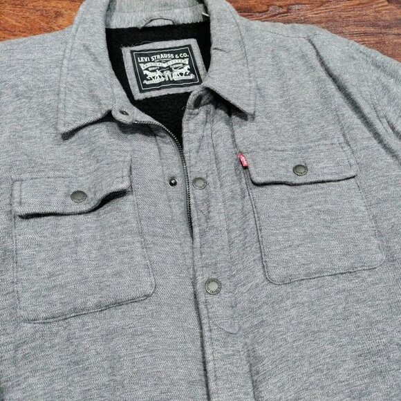 Levi Strauss & Co. Gray Sherpa Lined Zipper Snap Front Soft Shacket Men's XXL - Picture 5 of 14